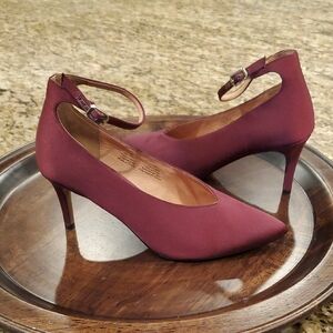 Halogen Burgundy Pointed-Toe Ankle-Strap Pumps